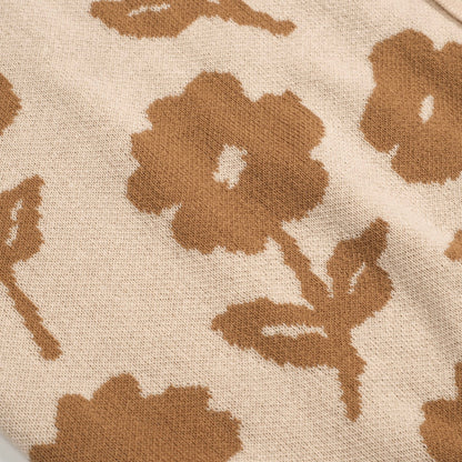 Cardigan décontracté en jacquard floral vintage kaki pour hommes