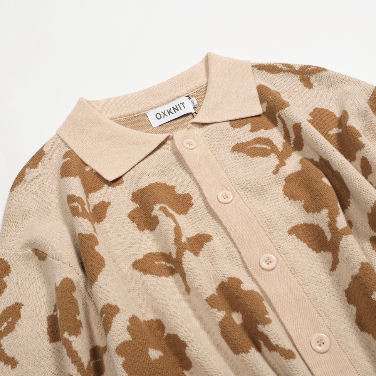 Cardigan décontracté en jacquard floral vintage kaki pour hommes