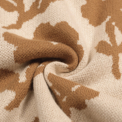 Cardigan décontracté en jacquard floral vintage kaki pour hommes