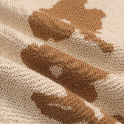 Cardigan décontracté en jacquard floral vintage kaki pour hommes