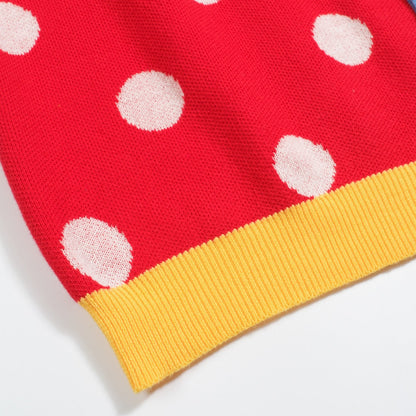 Cardigan vintage en tricot jacquard à pois rouges pour homme