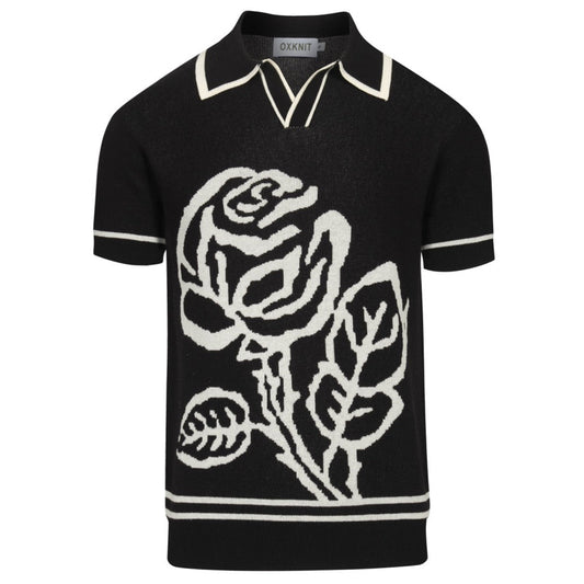 Polo tricoté vintage noir avec jacquard pour homme