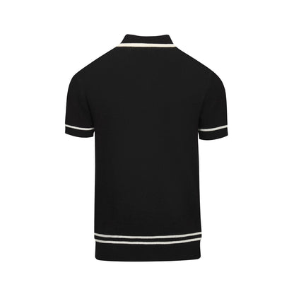 Polo tricoté vintage noir avec jacquard pour homme