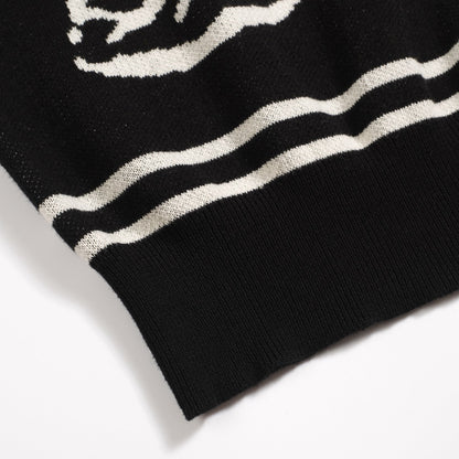 Polo tricoté vintage noir avec jacquard pour homme