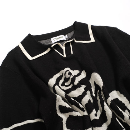 Polo tricoté vintage noir avec jacquard pour homme