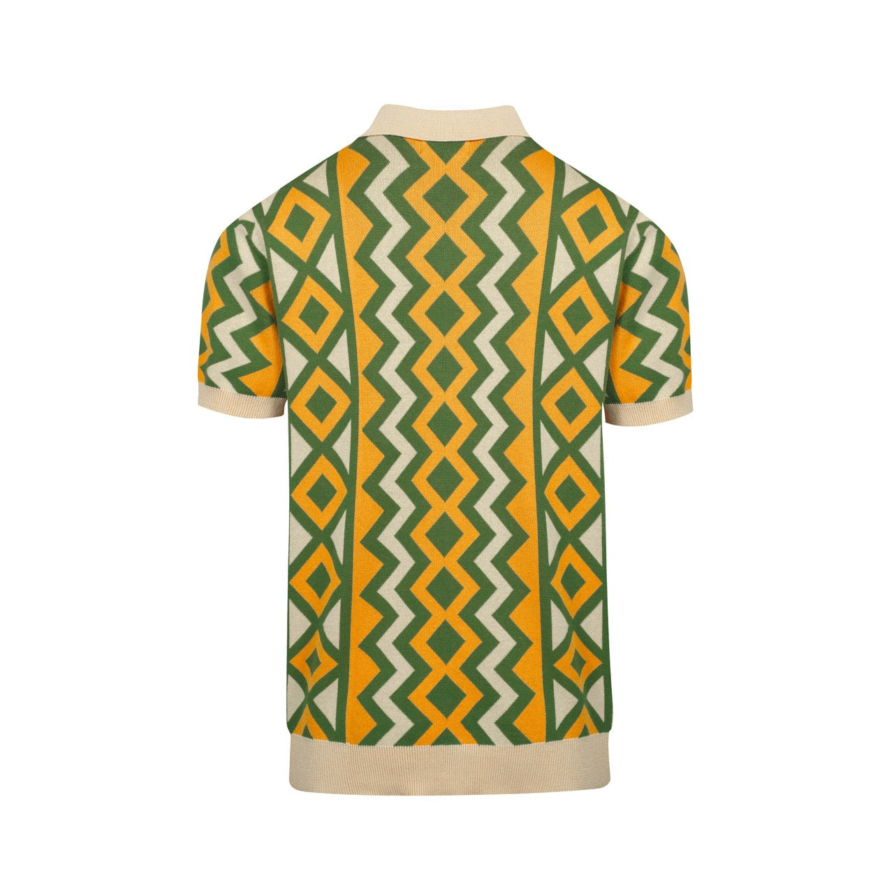 Polo tricoté vintage à col en V pour hommes en jacquard vert