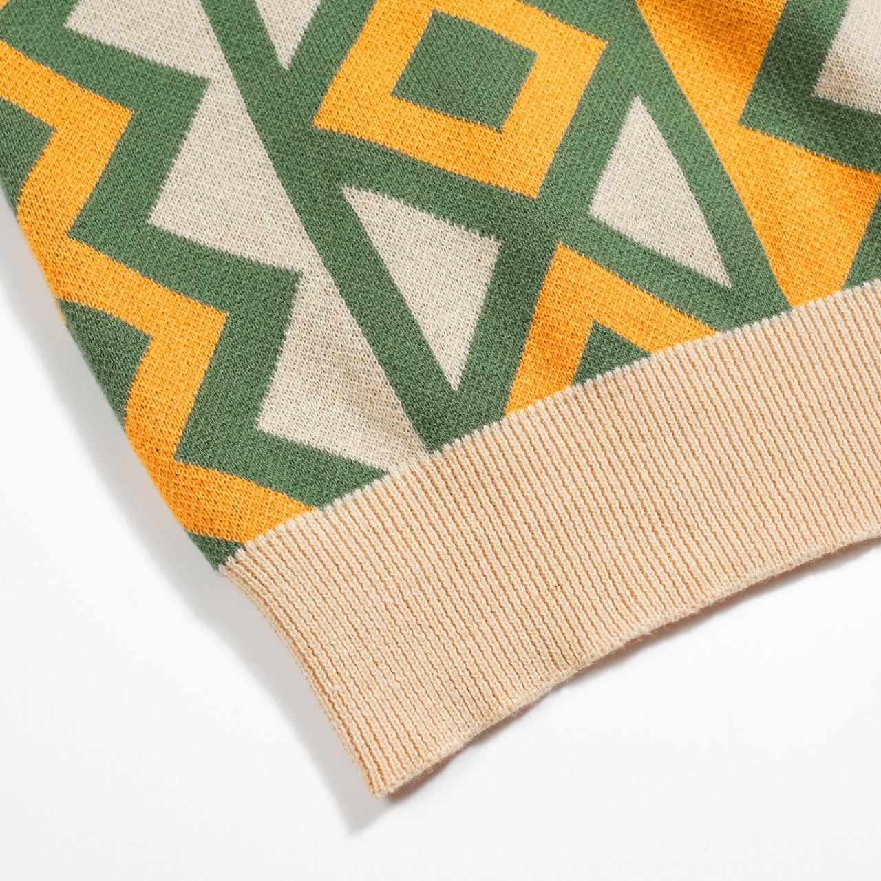 Polo tricoté vintage à col en V pour hommes en jacquard vert