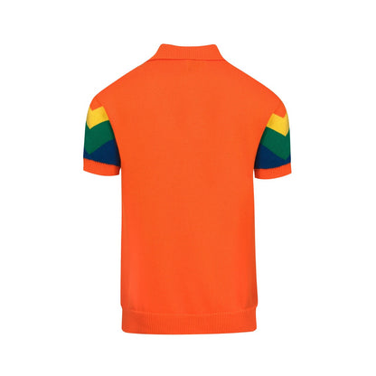 Polo tricoté vintage à col en V pour hommes orange jacquard