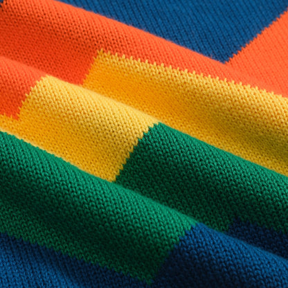 Polo tricoté vintage à col en V pour hommes orange jacquard