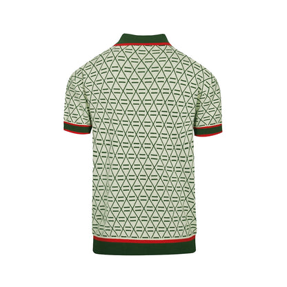 Polo vintage graphique brodé vert pour homme à col en V