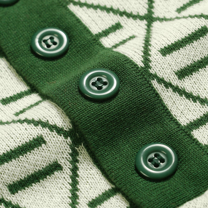 Polo vintage graphique brodé vert pour homme à col en V