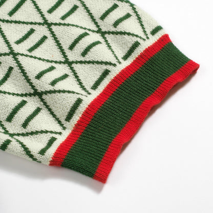 Polo vintage graphique brodé vert pour homme à col en V