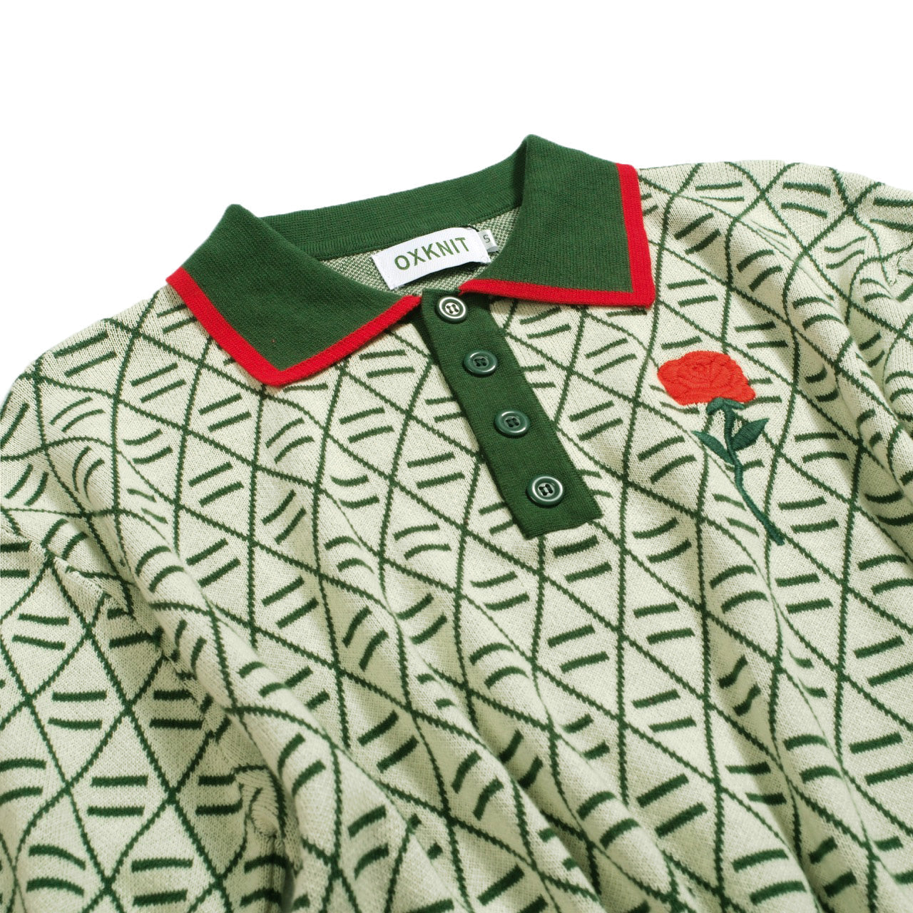 Polo vintage graphique brodé vert pour homme à col en V