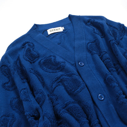 Cardigan décontracté en tricot à col en V texturé bleu marine pour hommes