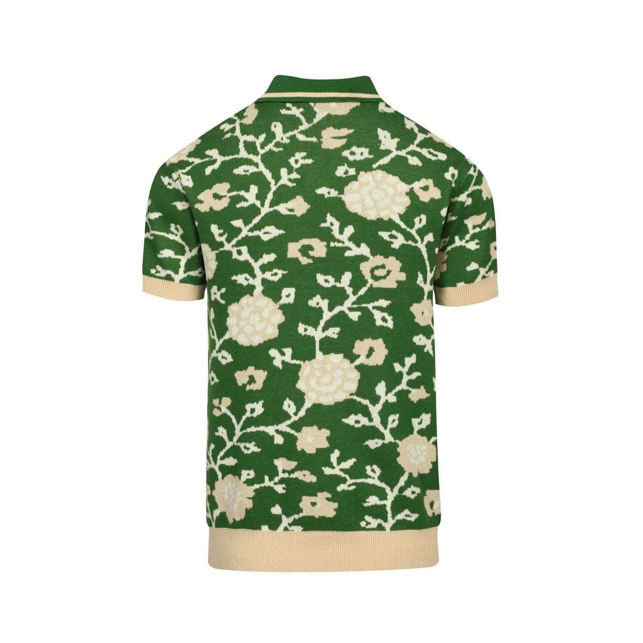 Polo tricoté à col V en jacquard floral vert pour homme