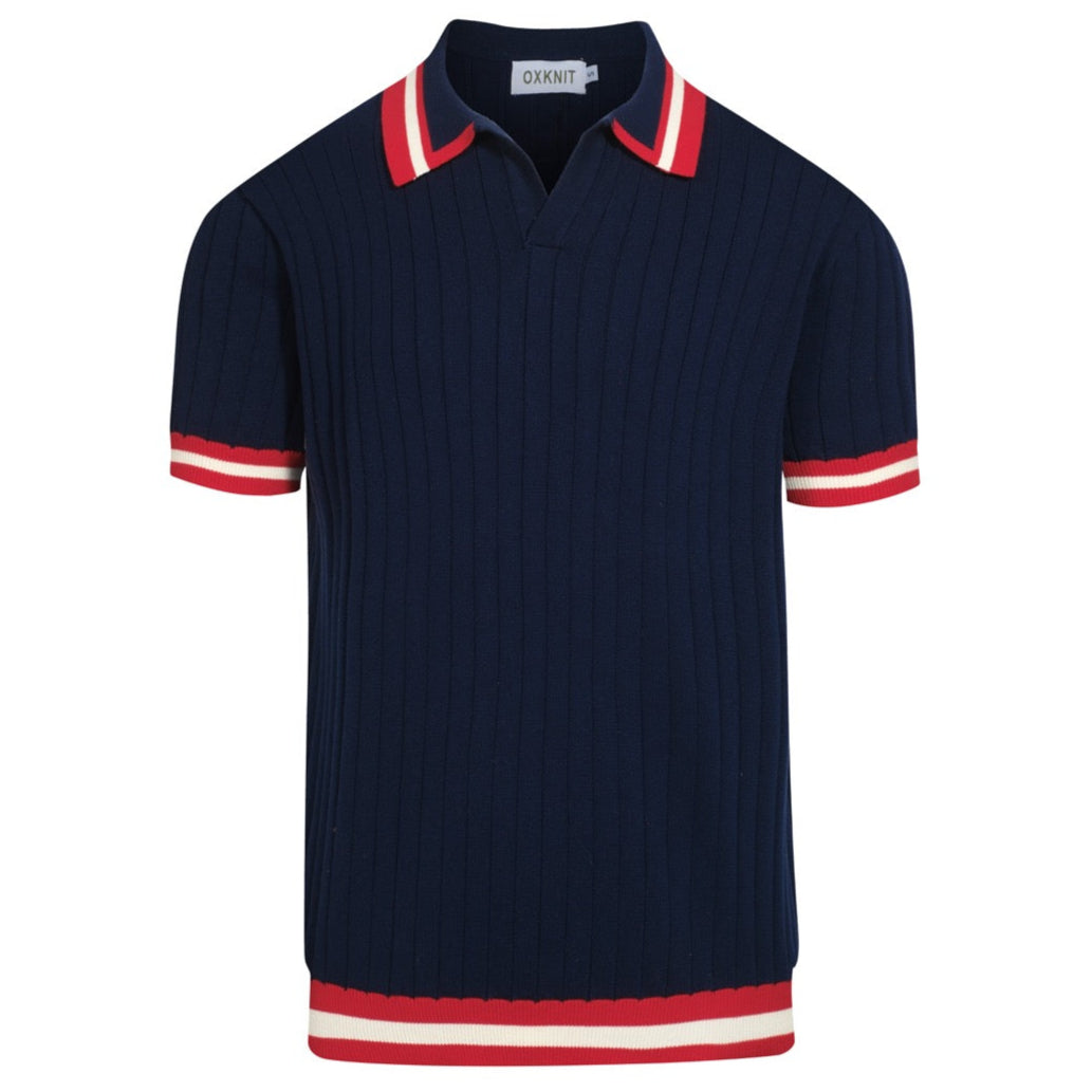Polo en tricot vintage bleu marine pour homme