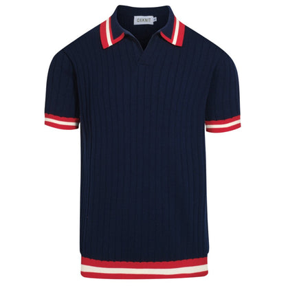 Polo en tricot vintage bleu marine pour homme