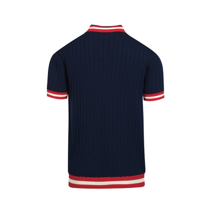 Polo en tricot vintage bleu marine pour homme