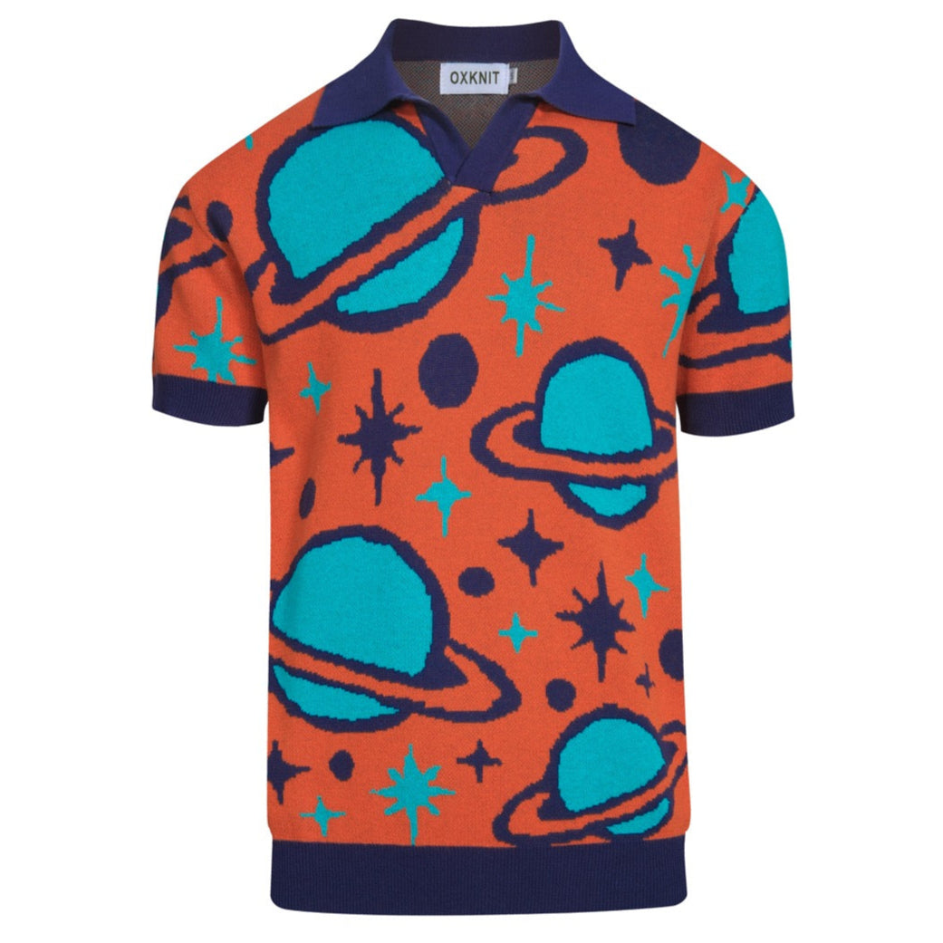 Polo vintage à col en V tricoté pour hommes, orange