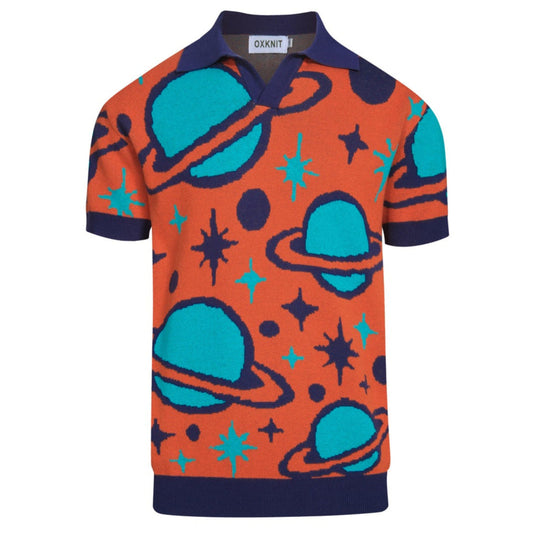 Polo vintage à col en V tricoté pour hommes, orange