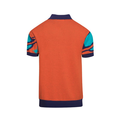 Polo vintage à col en V tricoté pour hommes, orange