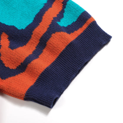 Polo vintage à col en V tricoté pour hommes, orange