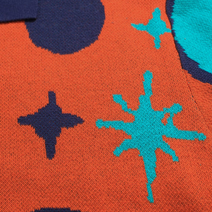 Polo vintage à col en V tricoté pour hommes, orange