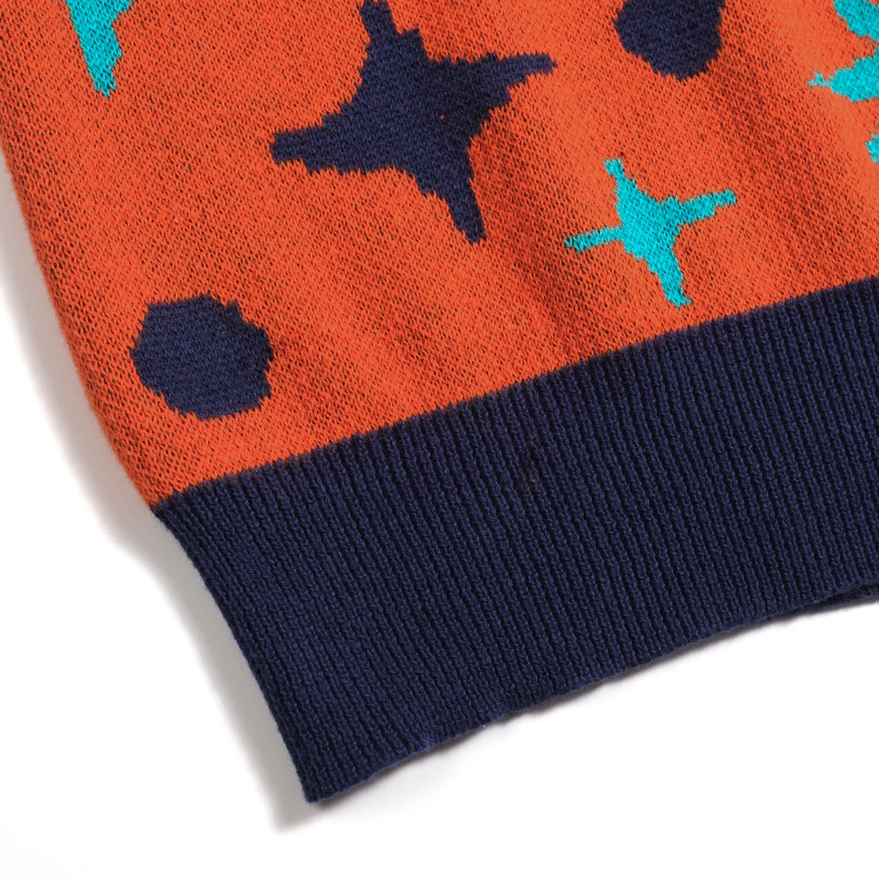 Polo vintage à col en V tricoté pour hommes, orange