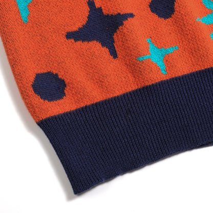 Polo vintage à col en V tricoté pour hommes, orange