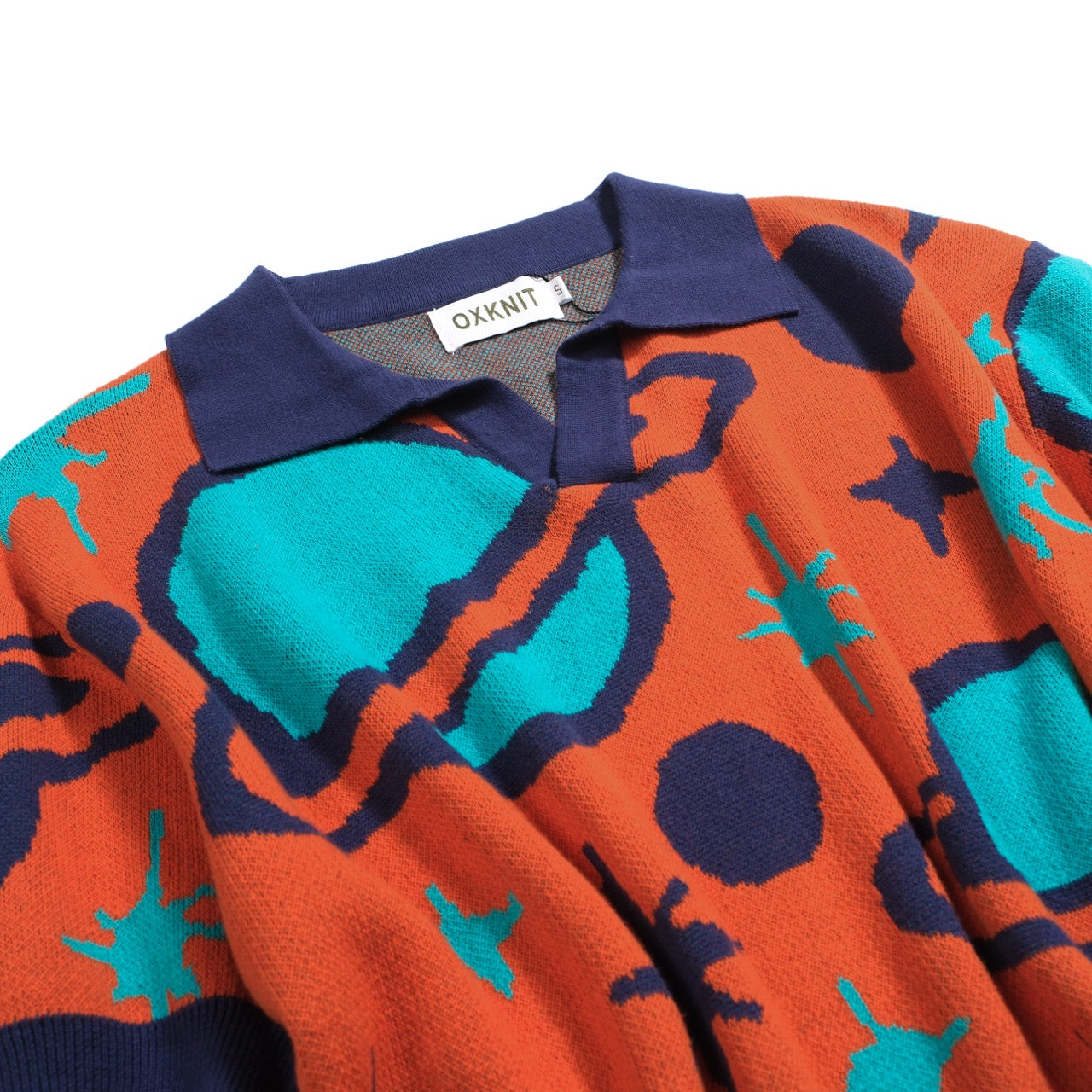 Polo vintage à col en V tricoté pour hommes, orange