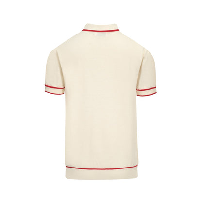 Polo tricoté à col en V pour hommes en abricot blanc 1976