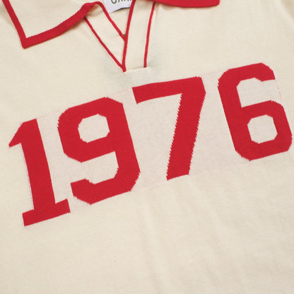 Polo tricoté à col en V pour hommes en abricot blanc 1976