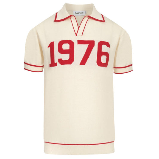 Polo tricoté à col en V pour hommes en abricot blanc 1976