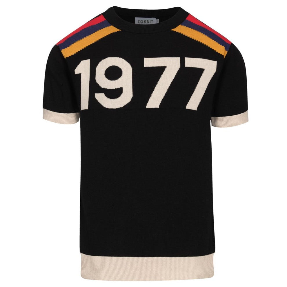 T-shirt en jacquard tricoté vintage noir pour homme 1977