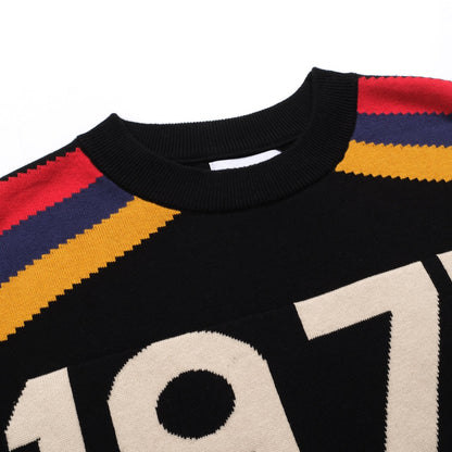 T-shirt en jacquard tricoté vintage noir pour homme 1977