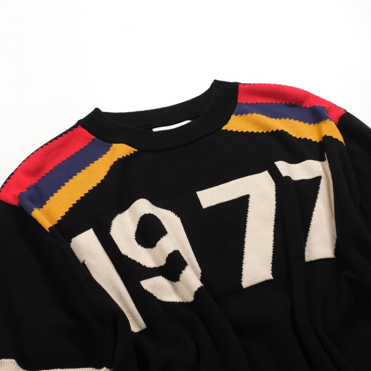 T-shirt en jacquard tricoté vintage noir pour homme 1977