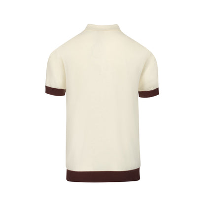 Polo tricoté vintage jacquard 1973 pour hommes en blanc abricot