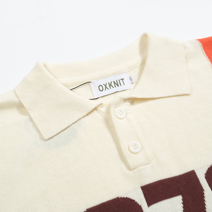 Polo tricoté vintage jacquard 1973 pour hommes en blanc abricot