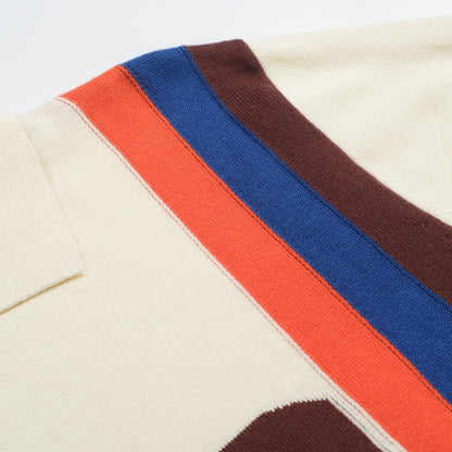 Polo tricoté vintage jacquard 1973 pour hommes en blanc abricot