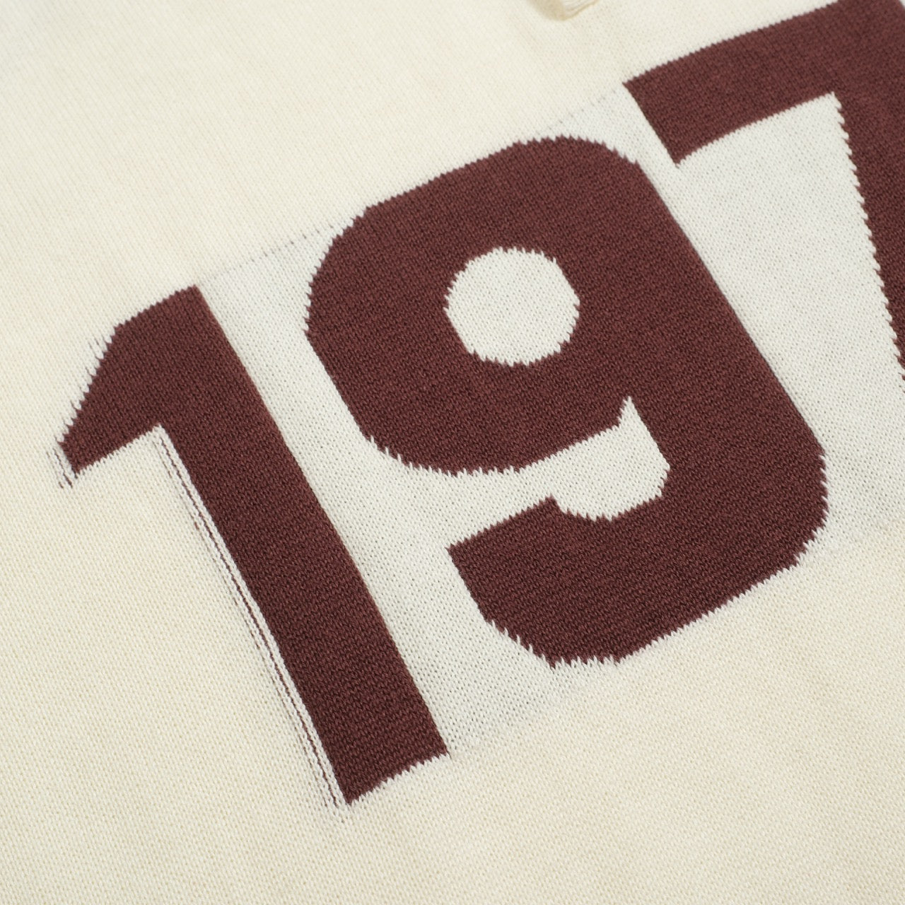 Polo tricoté vintage jacquard 1973 pour hommes en blanc abricot