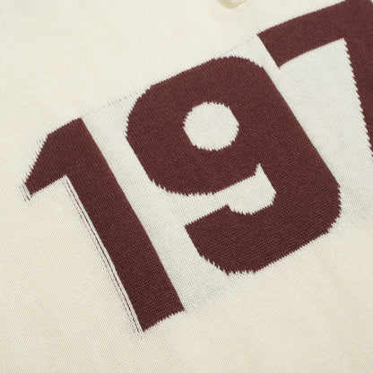 Polo tricoté vintage jacquard 1973 pour hommes en blanc abricot