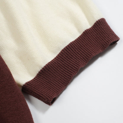 Polo tricoté vintage jacquard 1973 pour hommes en blanc abricot