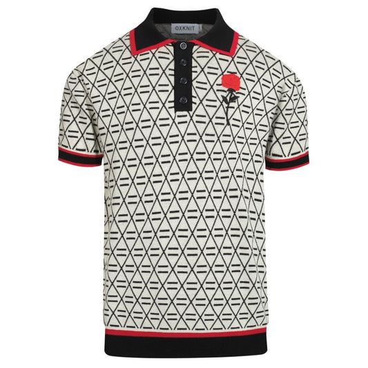 Polo en tricot noir jacquard brodé pour homme