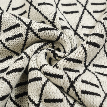 Polo en tricot noir jacquard brodé pour homme