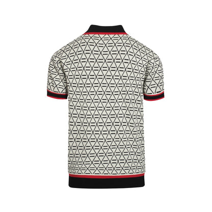 Polo en tricot noir jacquard brodé pour homme