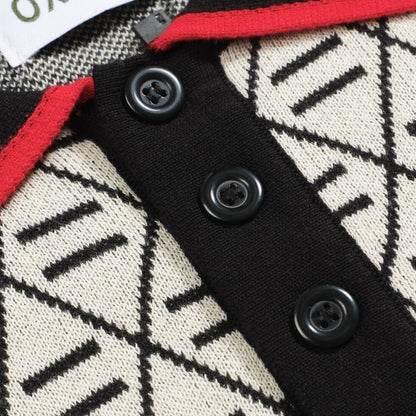 Polo en tricot noir jacquard brodé pour homme