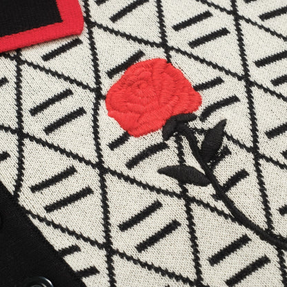 Polo en tricot noir jacquard brodé pour homme