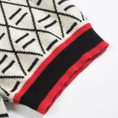 Polo en tricot noir jacquard brodé pour homme