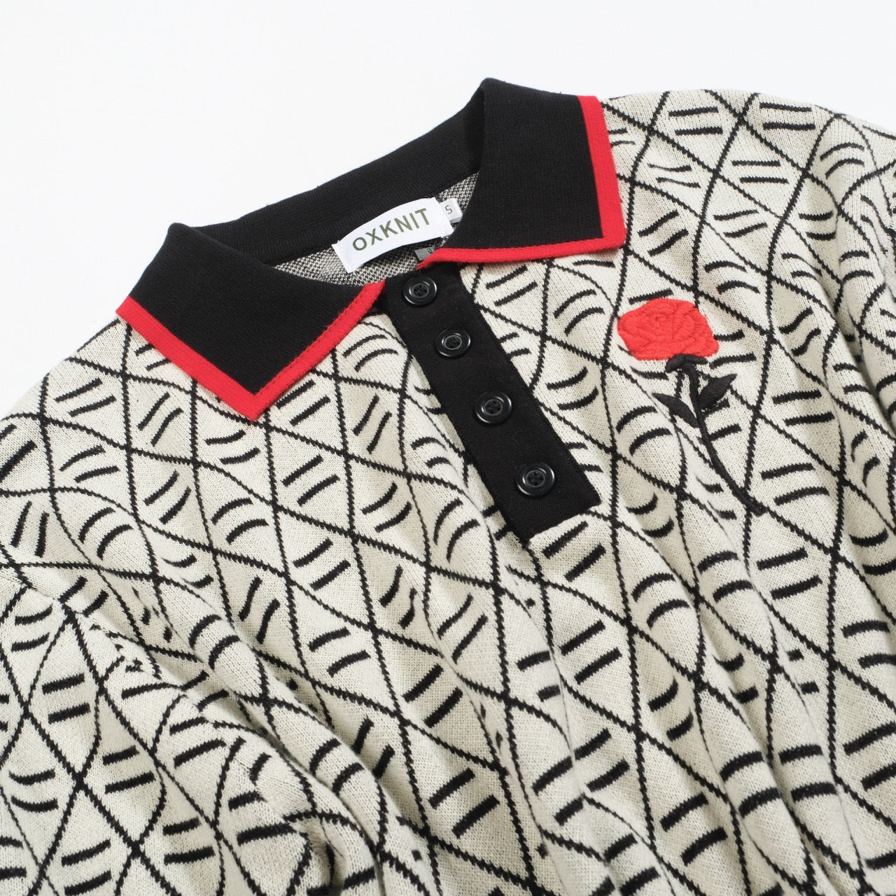 Polo en tricot noir jacquard brodé pour homme