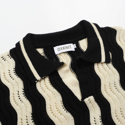 Polo en jacquard texturé vintage noir pour hommes